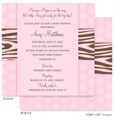 Baby Shower Invitations, Zebra Print Pink Dots, take note! designs